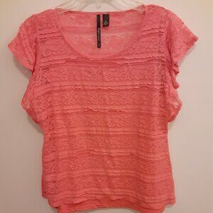 Skyes The Limit (PL) Orange Laced Blouse w/Lining.  Scoop Neckline/Caplet Sleeve